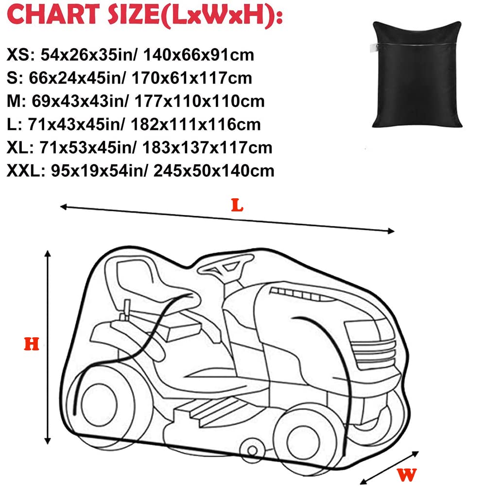 Skyour Lawn Mower Cover Waterproof Garden Ride-On Tractor Cover Outdoor Storage Dust Snow Rip-resistant Riding Lawn Mower Protector Covers (M: 69x43x43in)
