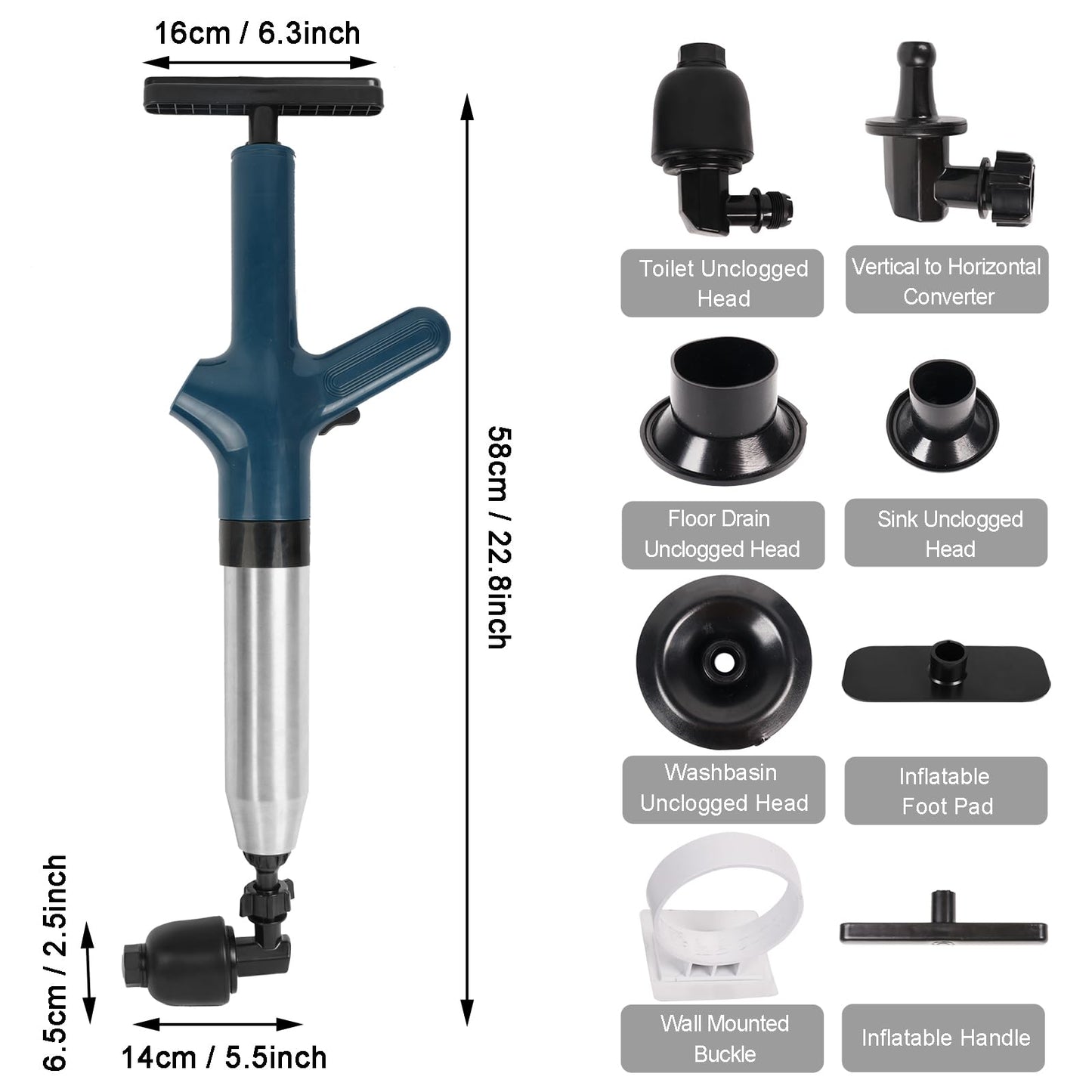 Air Toilet Plunger, Drain Clog Remover, High-Pressure Air Drain Blaster with Real-Time Barometer Powerful Drain Sink Plunger Plumbing Tools, Plungers for Bathroom Sink Floor Kitchen Clogged (Blue)1