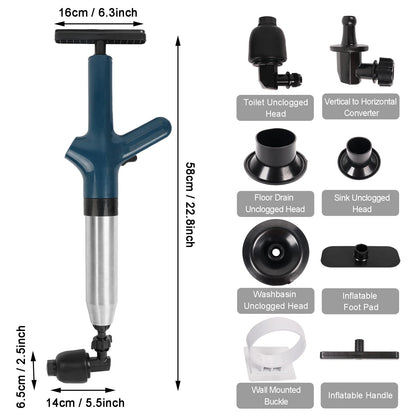 Air Toilet Plunger, Drain Clog Remover, High-Pressure Air Drain Blaster with Real-Time Barometer Powerful Drain Sink Plunger Plumbing Tools, Plungers for Bathroom Sink Floor Kitchen Clogged (Blue)1