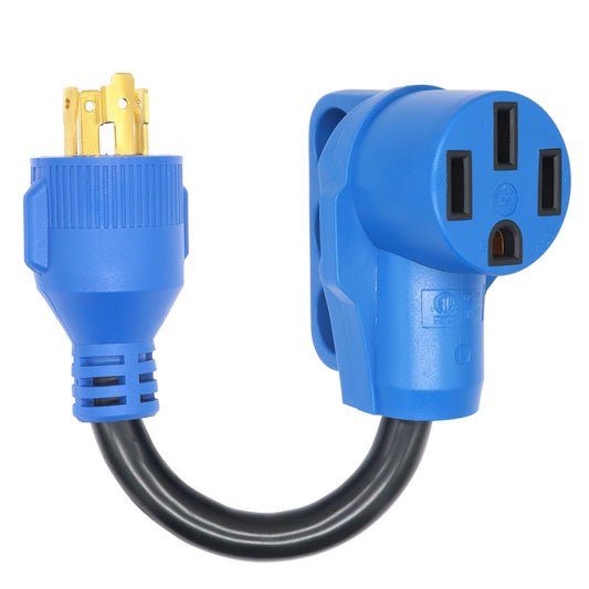 AMOMD RV Plug Adapters 30Amp Male Plug to 50Amp Female Socket 4 Prong Generator Power Cord with Twist Lock 12 inch STW 10AWG/4 L14-30P 14-50R Converter for RV Camper Travel Trailer Marine
