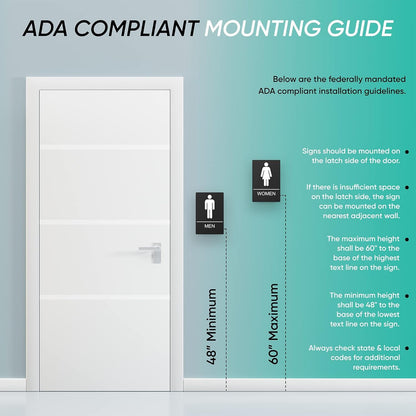 Washroom Sign, Bathroom Signs For Business - Ideal Restroom Sign For Men and Women - 2 Pack - 9" by 6" - ADA Compliant with Braille and Handicap Symbol - Strong Double-Sided Adhesives - Apply to Door or Wall