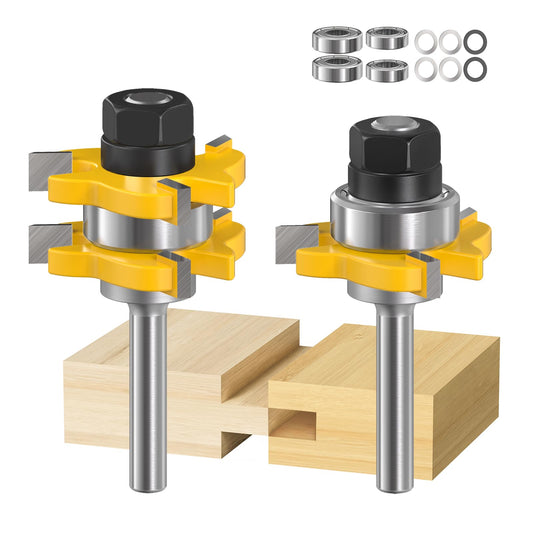 Tongue and Groove Router Bit Set with 1/4 Inch Shank, 2PCS Adjustable T Shape Tongue & Groove Router Bit Set, Cabinet Door Wood Milling Cutter Woodworking Tool for Grooving, Joinery