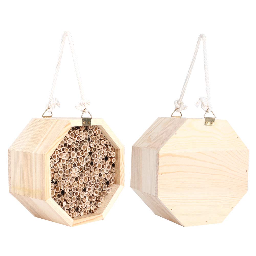 Wooden Bee House, Outdoor Hanging Shelter Bird House Butterfly Ladybirds Hotel Built Bee Box Carpenter