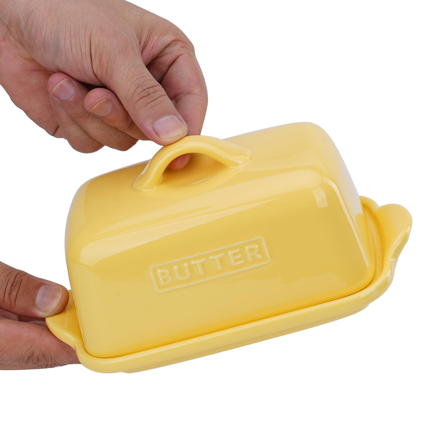 ADIVEE Large Butter Dish for 1 lb Block of Canadian Butter, Porcelain Butter Keeper Fit a Full Pound Block of Butter, Butter Container for an Entire Pound Butter,Color-Yellow