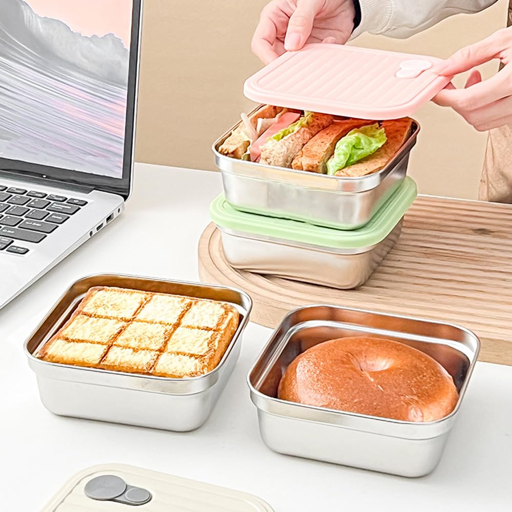 4 Pack Sandwich Containers (20 oz), Reusable Lunch Bento Box Food Storage,Stainless Steel Sandwich Box with Lids,BPA-Free, Great for Fruit, Salad, Lunch Box Snacks