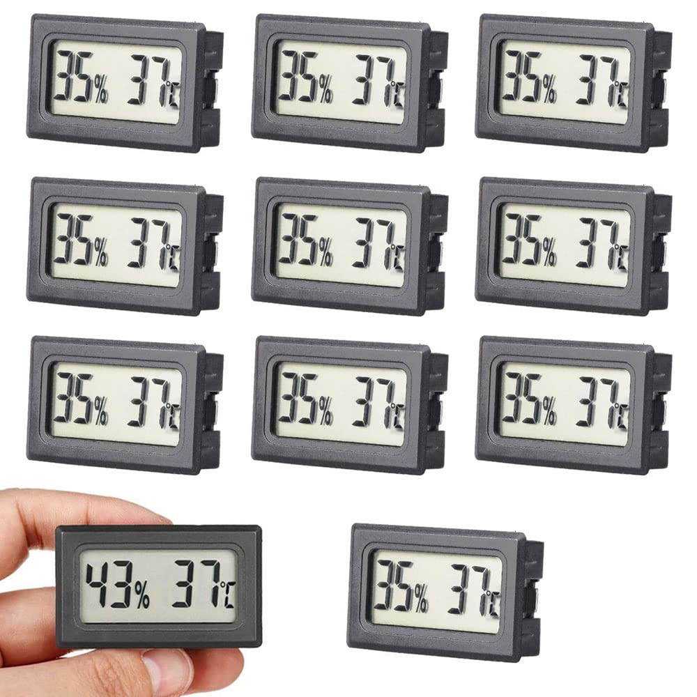 Rojuna 10-Pack Mini Thermometer Hygrometer, Large Number Small Digital Electronic Temperature Humidity Meters Gauge Indoor LCD Display Celsius for Greenhouse, Garden, Cellar, Fridge, Mason Jar