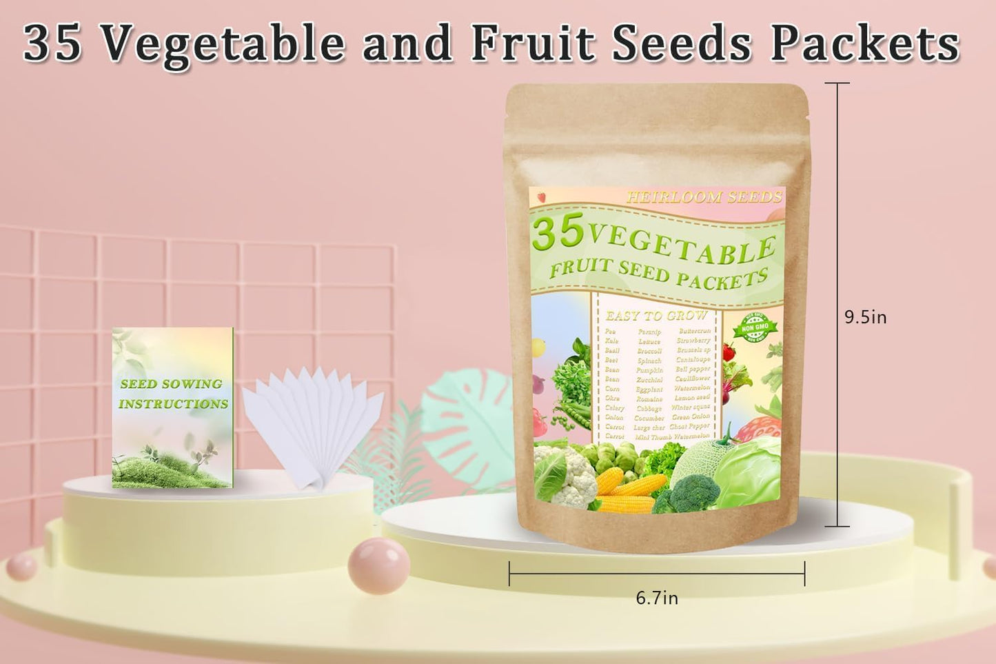 Vegetable Seeds Pack & Fruit Seeds 35 Varieties Individually Packed with Vegetables 10 Free Plant Markers Vegetable Seeds for Planting Indoor and Outdoors Gardening