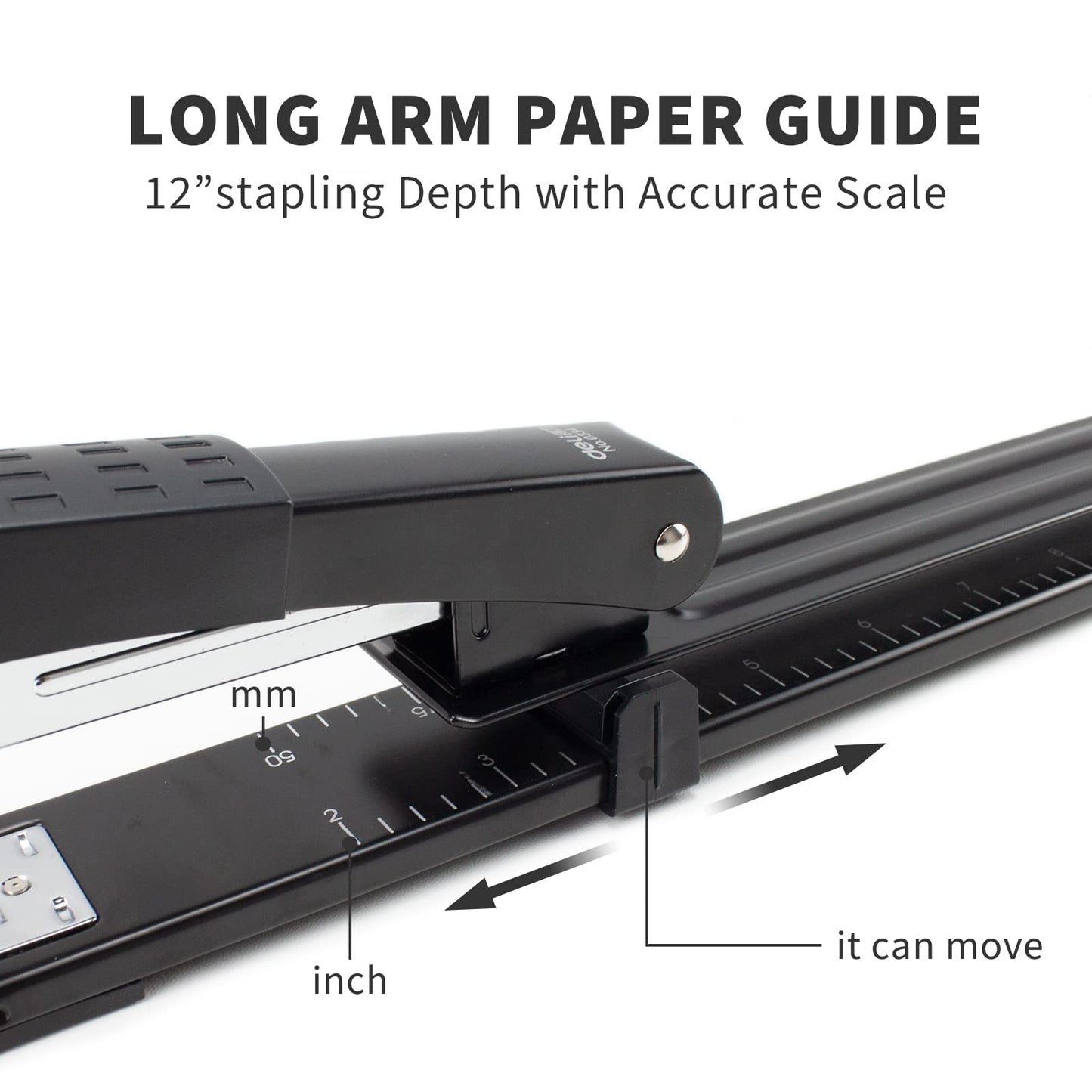Deli Long Reach Stapler, Booklet Stapler with Jam Resistant, 25 Sheet Capacity, Long Arm Standard Stapler for Booklet, Book Binding, Art Journaling, Black, Gifts