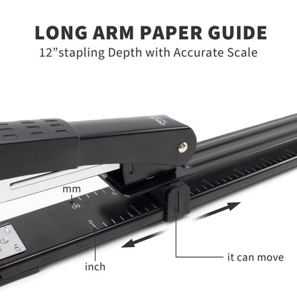 Deli Long Reach Stapler, Booklet Stapler with Jam Resistant, 25 Sheet Capacity, Long Arm Standard Stapler for Booklet, Book Binding, Art Journaling, Black, Gifts