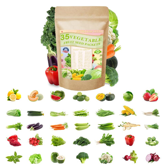 Vegetable Seeds Pack & Fruit Seeds 35 Varieties Individually Packed with Vegetables 10 Free Plant Markers Vegetable Seeds for Planting Indoor and Outdoors Gardening