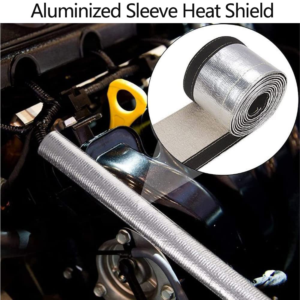 Aluminized Heat Shroud Sleeving Heat Sheath Fuel line Wire Protection Silver Hose with 10 Pcs Metal Zip Ties (1.5''I.D. x 10FT)