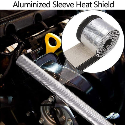 Aluminized Heat Shroud Sleeving Heat Sheath Fuel line Wire Protection Silver Hose with 10 Pcs Metal Zip Ties (1.5''I.D. x 10FT)