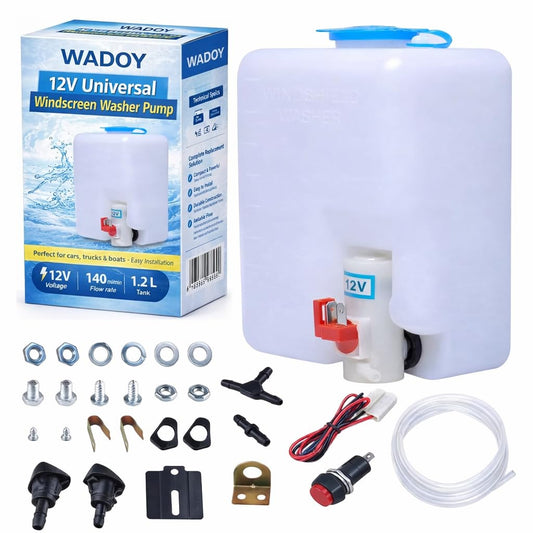 12V Universal Car Windshield Washer Pump System with Jet Button Switch 160186 Reservoir Tank Bottle Kit Universal Windshield Washer Kit