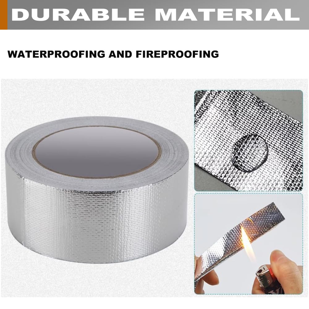 DEGEOBERLIN 2 Rolls High-Temp Heat Shield Tape Reflective Adhesive Backed Roll Thermal Barrier Foil Tape Self-Adhesive Heat Resistant Tape Cool Tapes for Hose and Auto (Silver, 2 Inch x 32 ft)