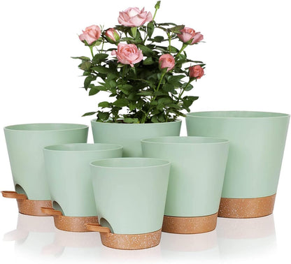 6 Pack Plant Pots 8/7/6.5/6/5.5/5 Inch, Self Watering Plant Pots with Removable High Drainage Deep Reservoir, Plastic Pots for Plants Indoor, Snake Plant, African Violet, Succulent