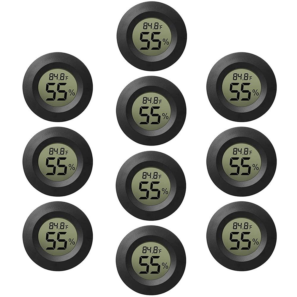 Rojuna 10-Pack Mini Thermometer Hygrometer, Small Digital Electronic Temperature Humidity Meters Gauge Indoor LCD Display for Humidors, Greenhouse, Garden, Cellar, Fridge, Mason Jar