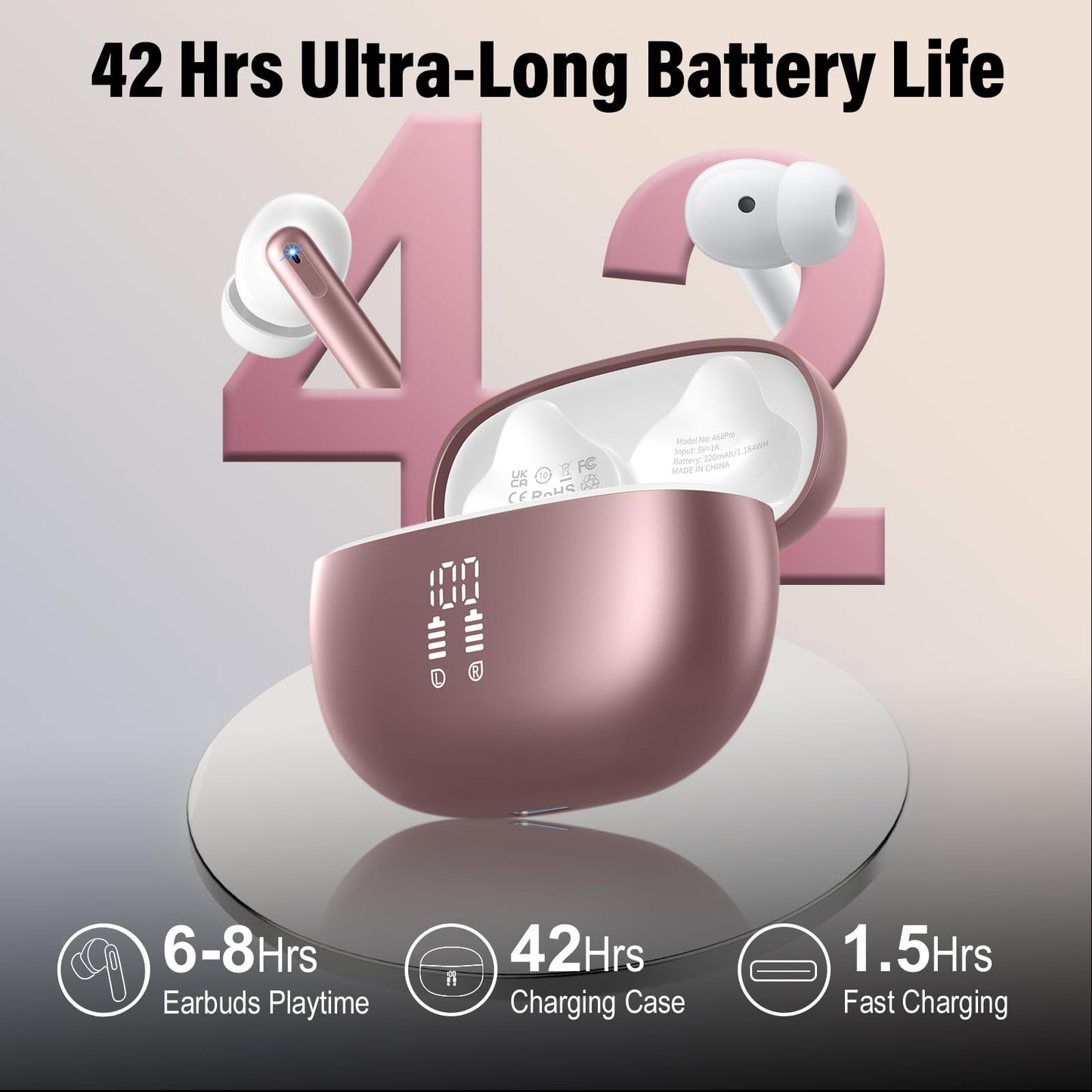 Ai Translation Earbuds Real Time with Audio and Video Calls, 3-in-1 Buletooth 5.4 Translator Earbuds, 164 Languages Translator Earphones, 6 Translation Modes Ear Buds, 42H Translation Headphones Rose