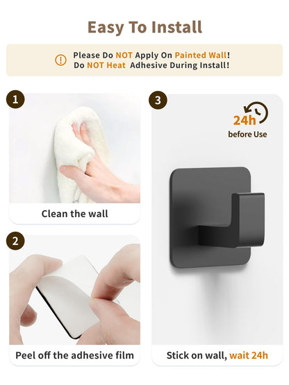 Square Self Adhesive Towel Hooks - 6 Pack White Stylish Hooks for Hanging Towels, Robes, Hats, and Keys in Bathrooms, Closets, Cabinets, and Behind Doors