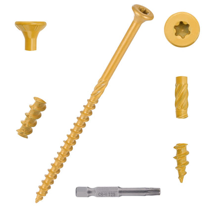 Aandxmok 150 PCS(3lb), #10 x 4 Deck Screws, Wood Screws 4 Inch, Rust Resistant, Star/Torx Drive Head, Self-Tapping Point, Dampening Knurled, Outdoor Wood Screws, T25 Star Bit Included