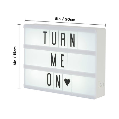 My Cinema Lightbox - The Mini Cinema Lightbox, LED Changeable Quote Sign To Create Personalized Messages, with 100 Letters, Numbers, & Symbols, USB or Battery Powered, A5 White