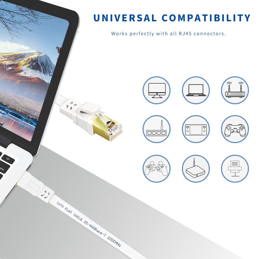 Qiuean Cat8 Ethernet Cable 50FT, High Speed Outdoor&Indoor Cat8 LAN Network Cable 40Gbps, 2000Mhz with Gold Plated RJ45 Connector, Weatherproof S/FTP UV Resistant for Router/Gaming/Modem (50)