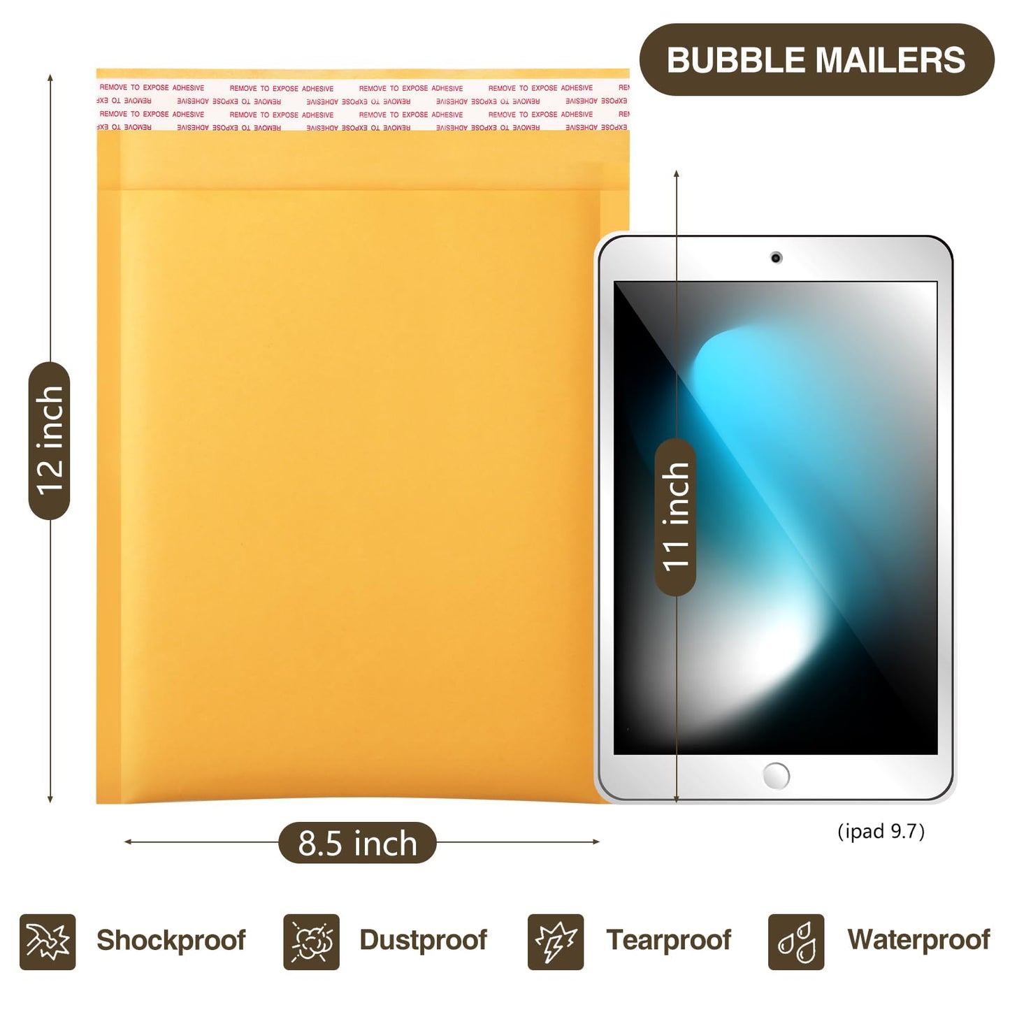 UCGOU Kraft Bubble Mailers 8.5x12 Inch 25 Pack Yellow Padded Envelopes #2 Medium Mailing Packages Self Sealing Tear Resistant Boutique Bulk Mail Shipping Bags for Jewelry Makeup Supplies