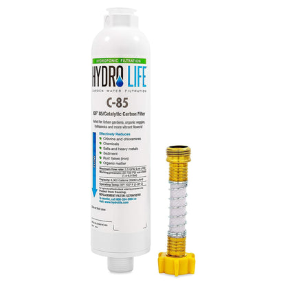 Camco Mfg Hydro Life 52700 Inline Water Filter (with Flexible Hose Protector, Hydroponics C-85), White