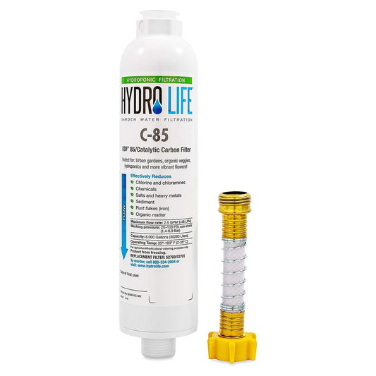 Camco Mfg Hydro Life 52700 Inline Water Filter (with Flexible Hose Protector, Hydroponics C-85), White