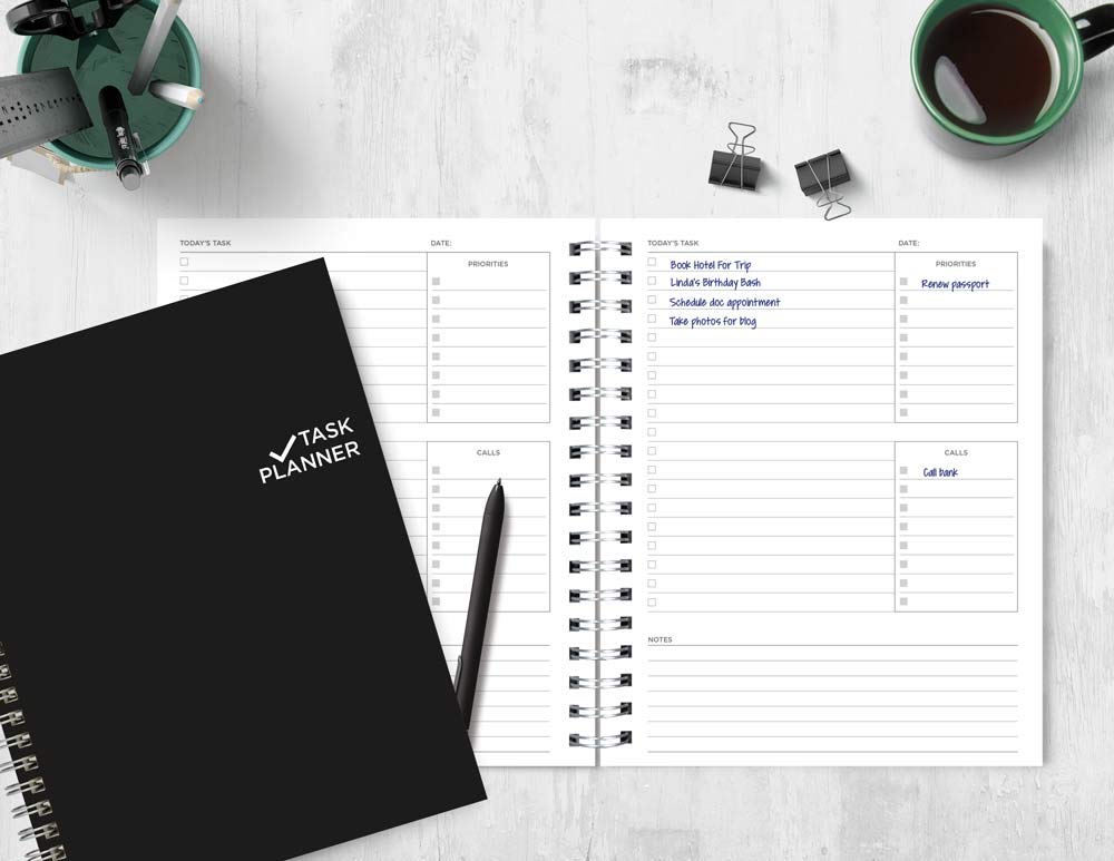Blueline Undated Task Planner, Duvet Laminated Cover, Black, 9.25" x 7.25", 270 Pages (B310B.81)