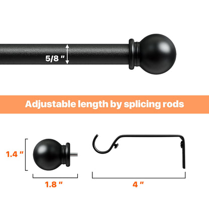 Black Curtain Rods 84-120, Long Adjustable 5/8"(16mm) Diameter Drapery Rod Set, Heavy Duty Metal Standard Curtain Rod for Patio Outdoor, Sliding Glass Door