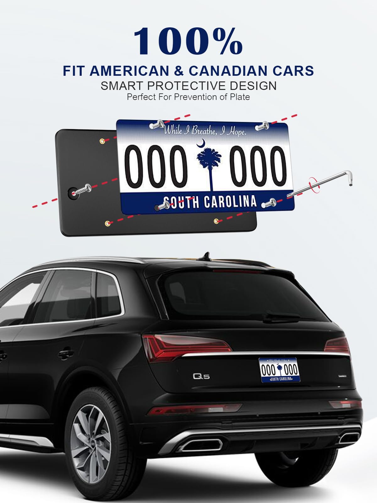 Rear License Plate Bracket For Audi Q3 Q4 e-tron Q4 Sportback e-tron Q5 Q5 Plug-in Hybrid Q5 Sportback SQ5 SQ5 Sportback Q6 e-tron SQ6 e-tron Q7 SQ7 Q8 SQ8 RS Q8 performance 2009-2025 Plate Holder Set