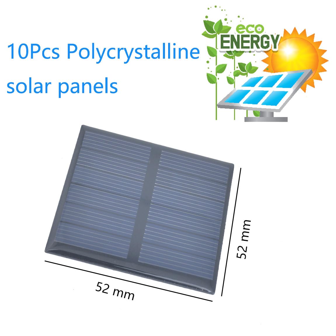 Ailejia 10pcs Mini High Efficiency Polycrystalline Solar Panel 3V 125mA 52mm x 52mm/2" x 2" for DIY Solar Light Phone Charger Flashlight