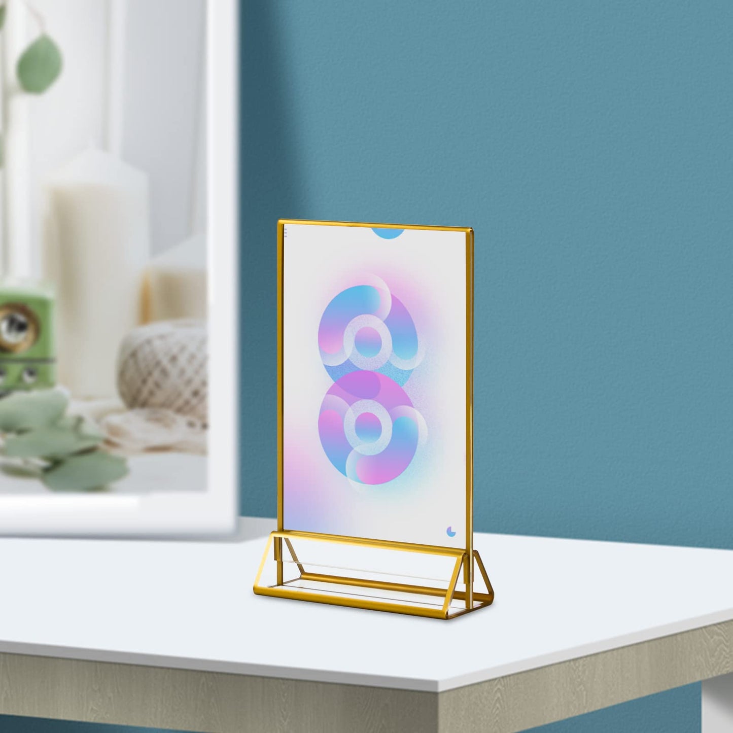 Acrylic Gold Sign Holders, 5x7 Vertical Clear Picture Frames with Gold Borders, Double Sided Table Menu Display Stand for Restaurant Signs, Wedding Table Numbers, Photos and Art Display - 6 Pack