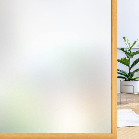 rabbitgoo Window Films for Privacy, Static Cling Frosted Glass Sticker, Non-Adhesive Privacy Film Sun Blocking Window Covering Frosting Vinyl Bathroom Sliding Glass Door, 44.5 x 300cm, Pure Frosted