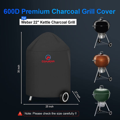 Comnova 22 Inch Kettle Grill Cover - 600D BBQ Cover for Weber Charcoal Grill, Heavy Duty & Waterproof for Weber Master Touch, Original Kettle Grill and More