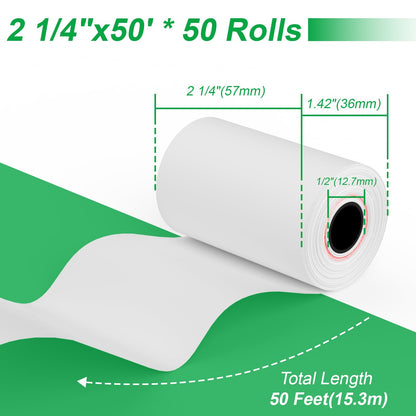 2 1/4" x 50' Thermal Paper, 2.25 x 50 ft Receipt Paper Rolls, POS Cash Register Point of Sale Credit Card Paper, Premium Thermal Printer Paper (50 Rolls)