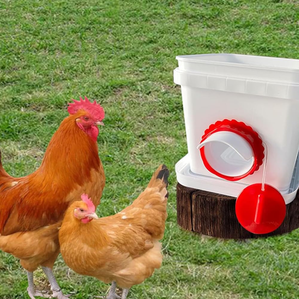 DIY Chicken Feeder and Waterer Set,No Waste Automatic Chicken Coop Accessories with 8 Chick Feeder Ports and 8 Water Feeder Cups, Rain-Proof Poultry Feeders Kit with Rat Stopper Cap