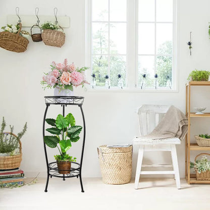 Plant Stand Indoor Outdoor, 2 Tier Tall Metal Plant Stand 27.1", Heavy Duty Plant Pot Holder, Corner Plant Rack Display Shelf for Home Garden Office, Black