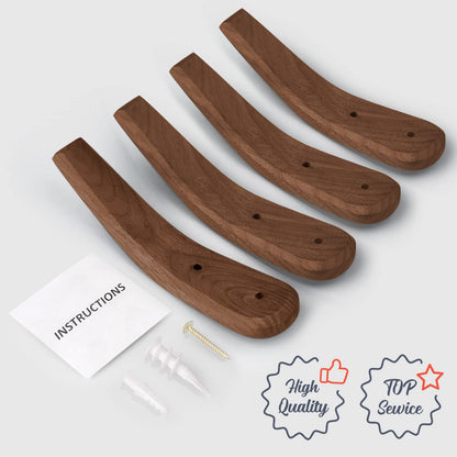 COCOYA Wood Coat Hooks Wall Mounted, Wall Hanger for Hanging Jacket Bag Towel Hat Backpack Clothes - Natural Walnut Pegs Mid Century Rustic Home Foyer Minimalist Entryway Decor Easy Install (4 Pack)