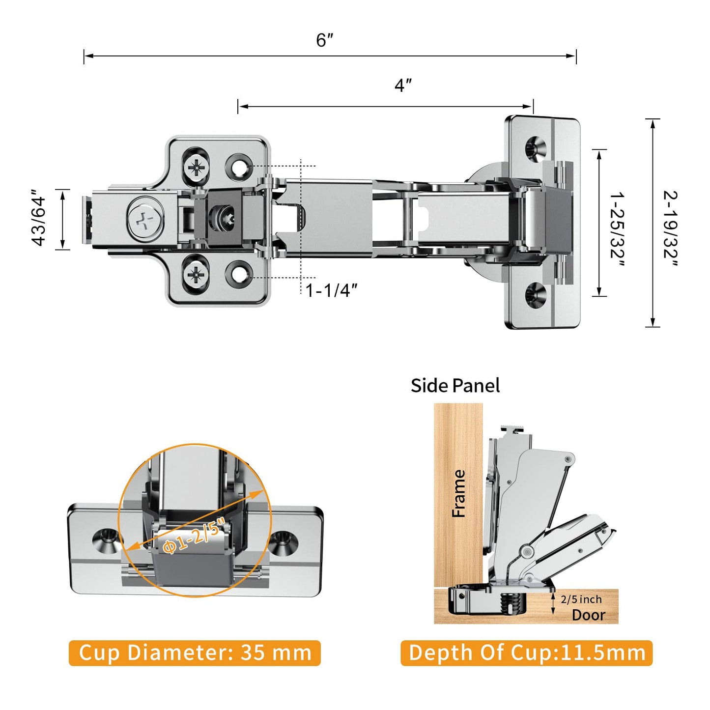 2 Pack Full Overlay 165 Degree Soft Close Cabinet Hinges, Lazy Susan, Heavy duty, Clip-on Plate, Chibery Multi Pivot Concealed Hardware for Corner Kitchen Frameless Cabinet, Cupboard Folded, Closets