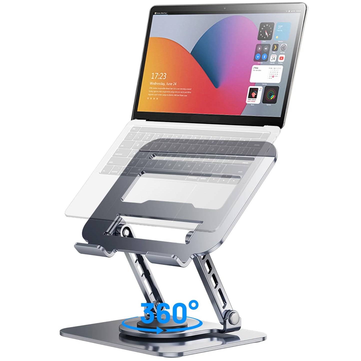 ANCBD Adjustable Laptop Stand, 360 Degree Rotation, Lift, Folding Heat Dissipation Full Body Carbon Drill Material Metal Tablet Portable Stand Compatible with 21-inch Laptop, ipad Tablet - Silver