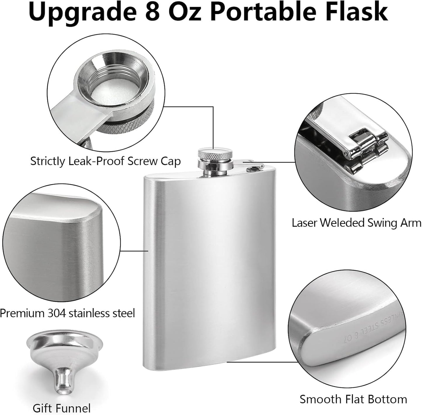 Tebery 8 oz Stainless Steel Hip Flask & Funnel Set, Set of 6