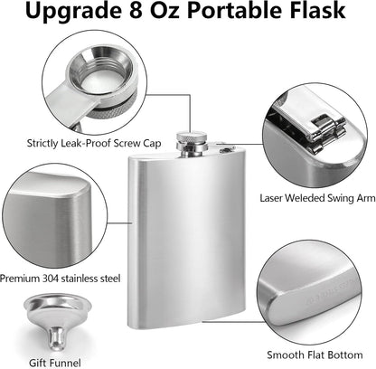 Tebery 8 oz Stainless Steel Hip Flask & Funnel Set, Set of 6