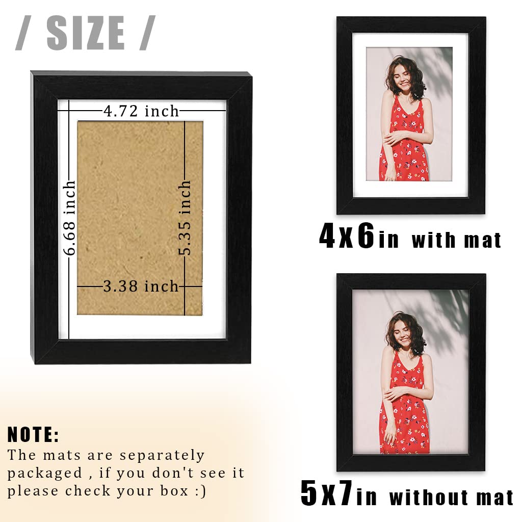 AEVETE 5x7 Picture Frames Black 4 pack Made of Natural Solid Wood Display Photos 5x7 4x6, Both Vertical and Horizontal Supported