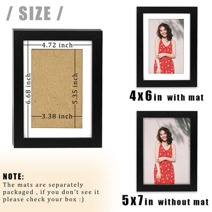 AEVETE 5x7 Picture Frames Black 4 pack Made of Natural Solid Wood Display Photos 5x7 4x6, Both Vertical and Horizontal Supported