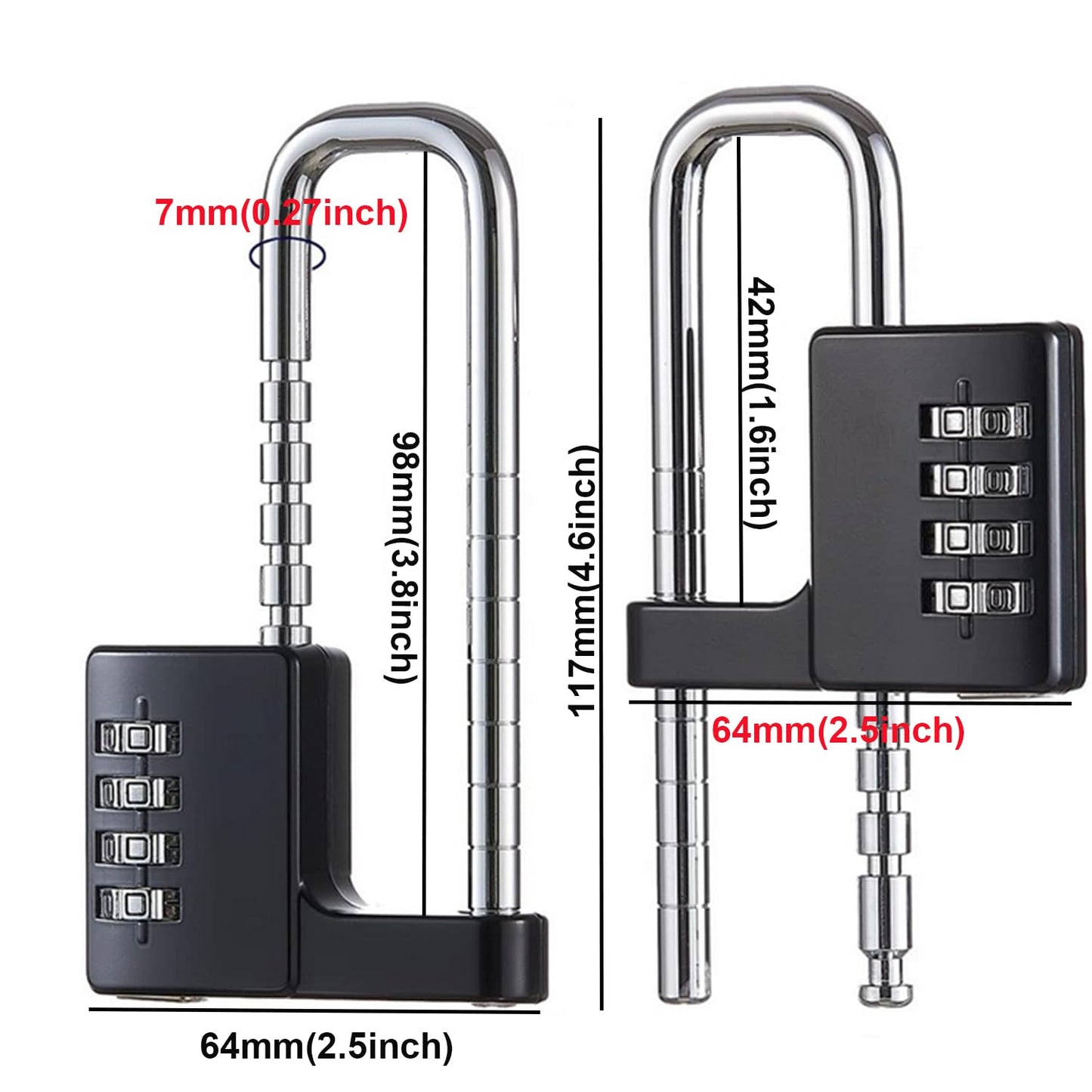 Cabinet Lock,Combination Padlock,U Shaped Padlock,Stainless Steel Gym Locker Lock Code Long Adjustable Shackle Lock for Outdoor, School, Gym, Sports lockers, Fences (black-2pcs)