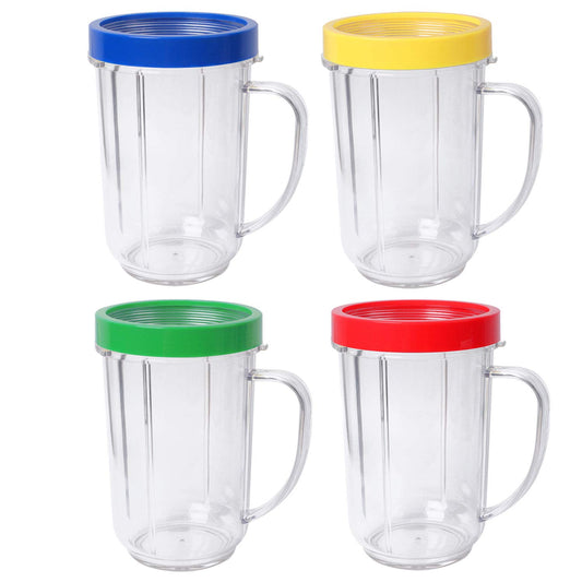 16oz Cups Compatible with Original Magic Bullet Blender Juicer 250W MB-1001 Party Cups Mugs with Colored Lip Rings,No Lids(Pack of 4)