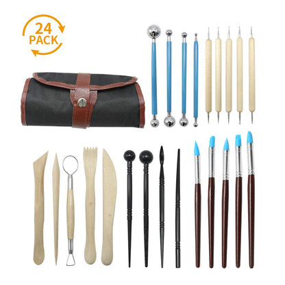 Anxingo 24 in 1 Pottery & Clay Sculpting Tools with Assorted Shape Size DIY Clay Modeling Tool Set for Adult Teen Lover