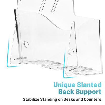 Acrylic Brochure Holder 8.5 x 5.5 Inches, 4-Pack Clear Plastic Display Stand for Half-Fold Flyers, Pamphlets, Menus, Trifold Literature, Wall Mount or Countertop Use