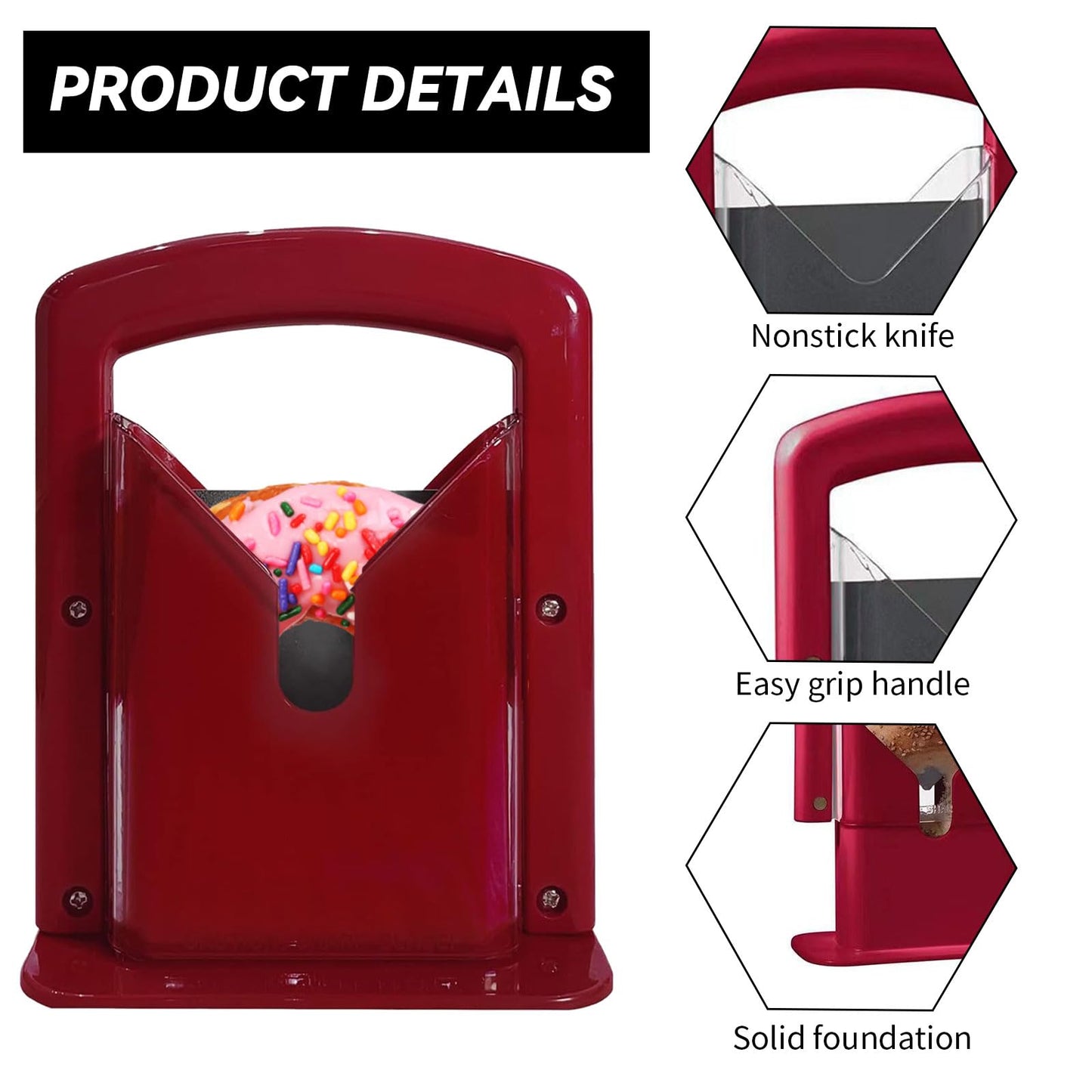 Bagel Slicer, Perfect for Bagels, Safe Grip, Safety Shield, Bagel Cutter Stainless Steel, Universal Slicer (Red)